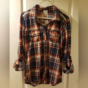 🧡 2/$15 Bundle**NWT Francesca Women's long sleeve plaid shirt sz M